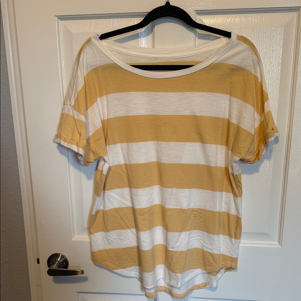 Maurices White & Mustard Wide Stripe Short Sleeve Tee